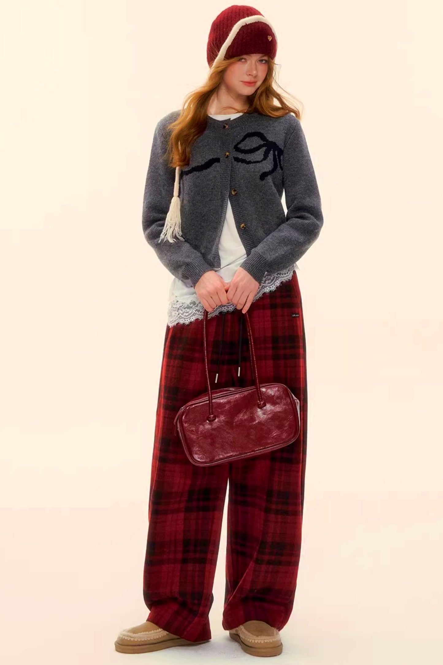 Woolen Plaid Retro Fleece-Lined Pants