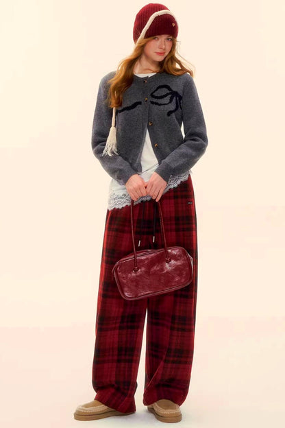Woolen Plaid Retro Fleece-Lined Pants
