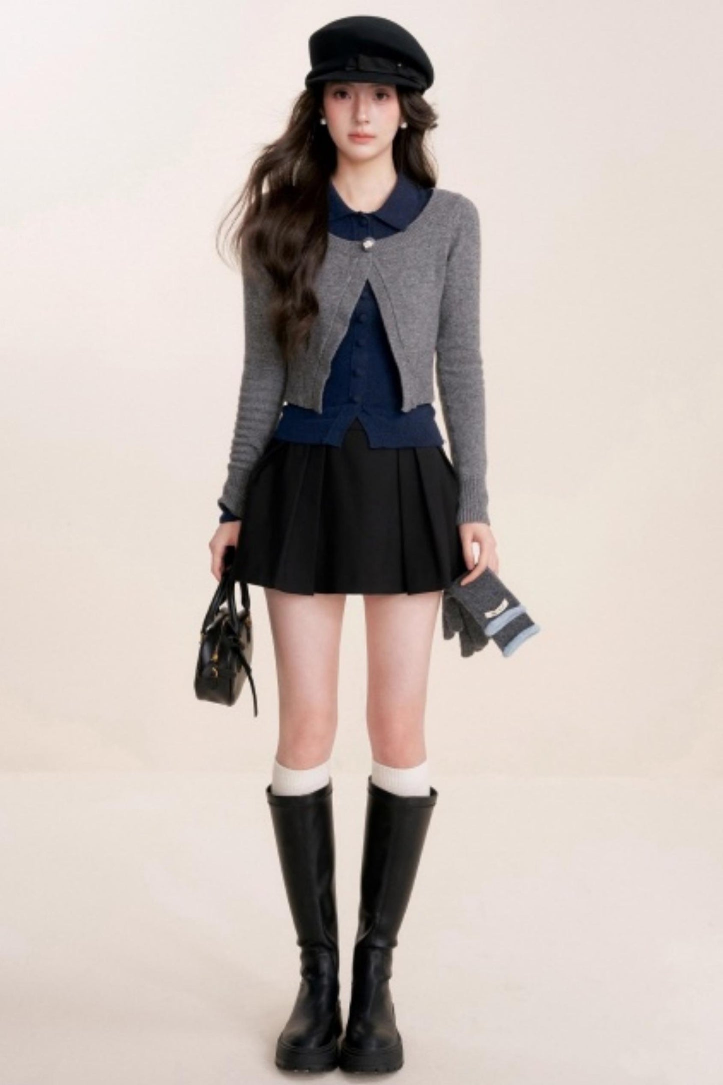 Contrast Embroidery Knit Cardigan