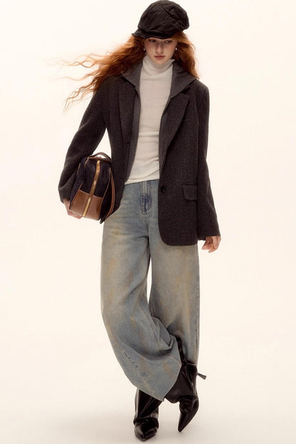 Gray Wool Hooded Blazer Jacket