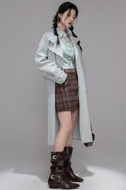 Brushed Plaid Brown Skirt