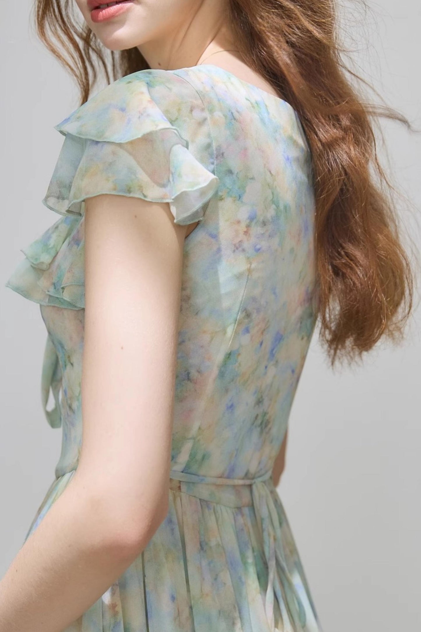 Slim V-Neck Ruffle Dress