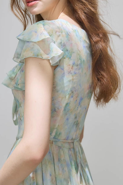 Slim V-Neck Ruffle Dress