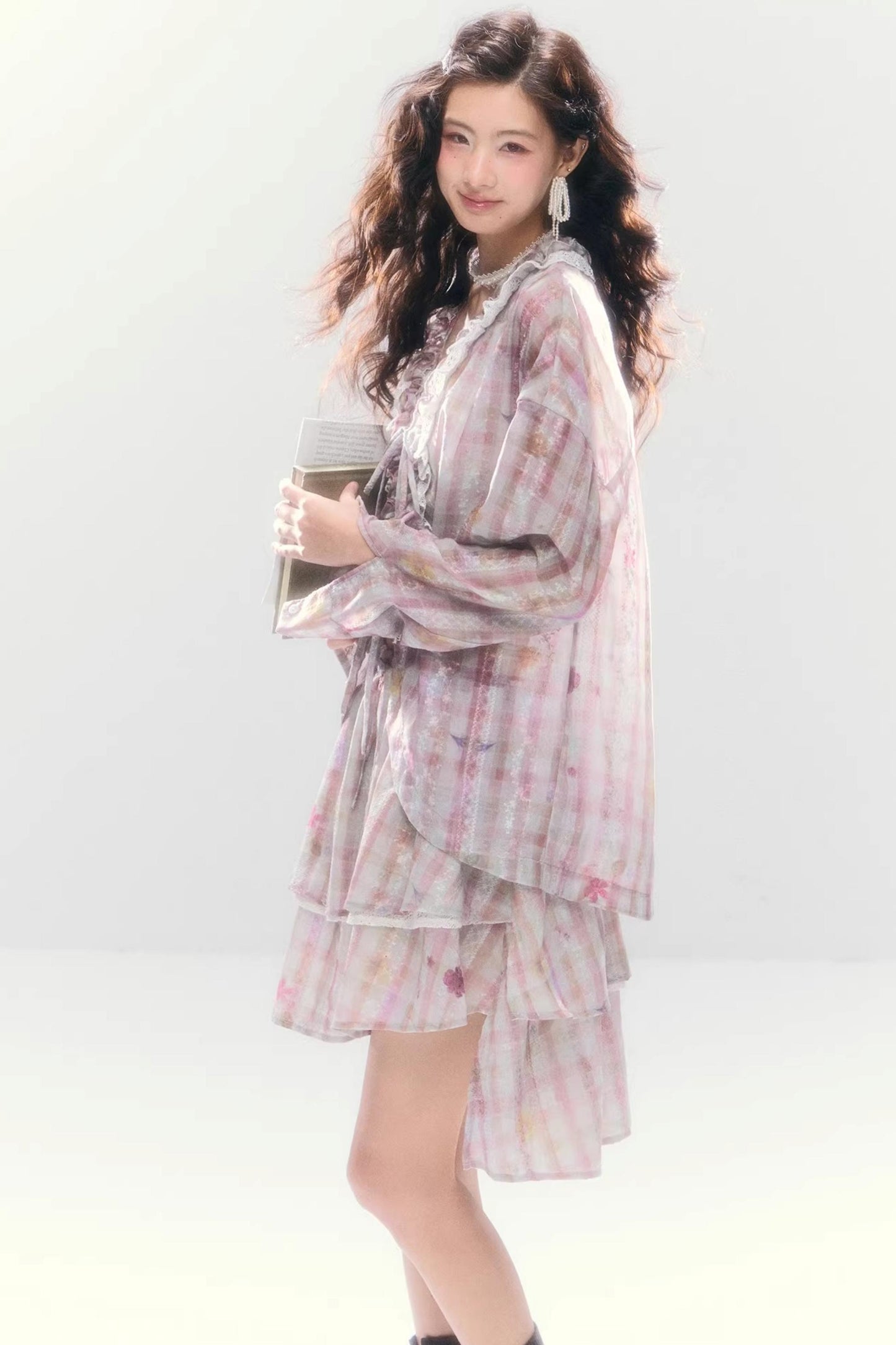 Lace-Tie Cotton Cardigan Matching Set