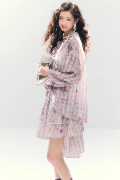 Lace-Tie Cotton Cardigan Matching Set