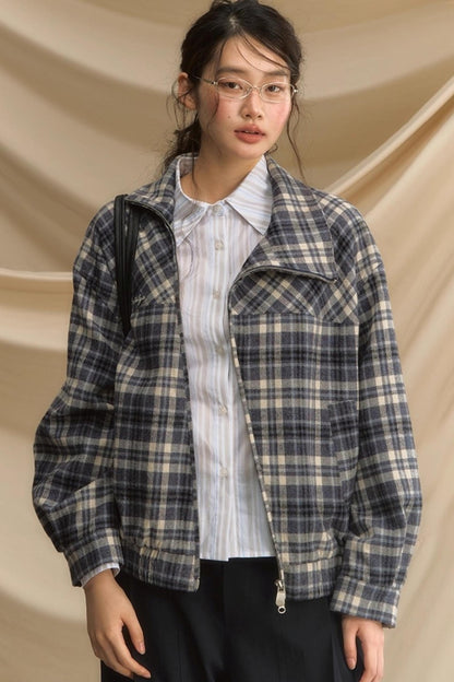 Vintage Plaid Diagonal Flight Jacket