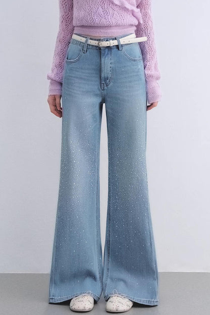 Washed Rhinestone Flared Pants