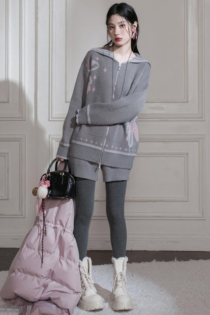 Cloud Gray Collar Knitwear Set