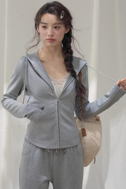 Hooded Zipper Sweatshirt Set-Up