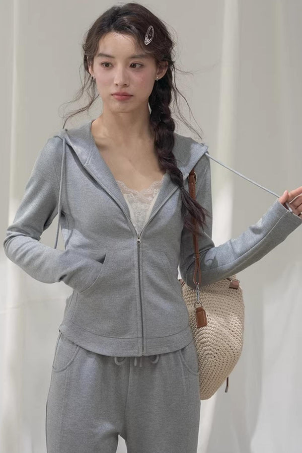 Hooded Zipper Sweatshirt Set-Up