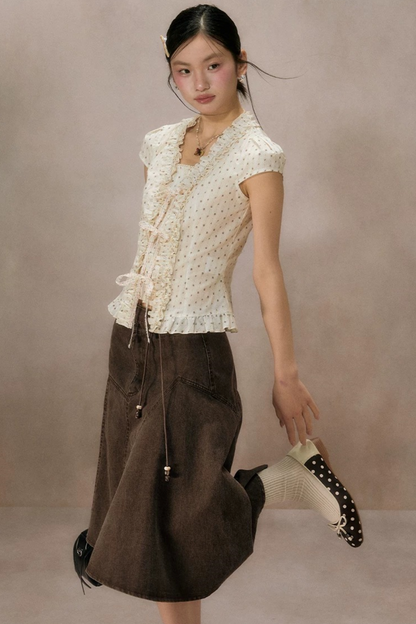 Ruffled Lace Trim Blouse