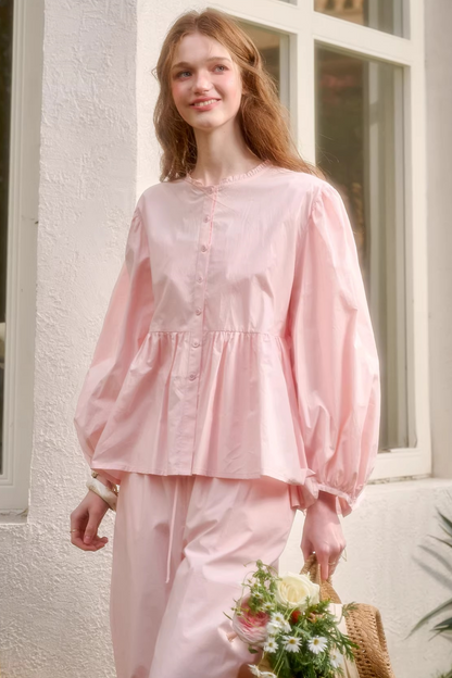 베이비 핑크 코튼 드레스 셋업