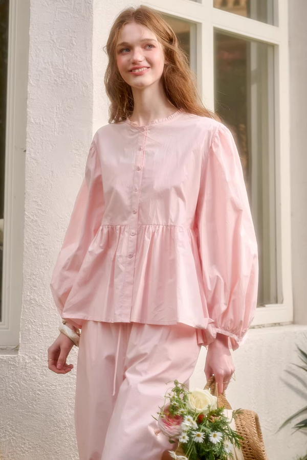 Baby Pink Cotton Dress Set-Up