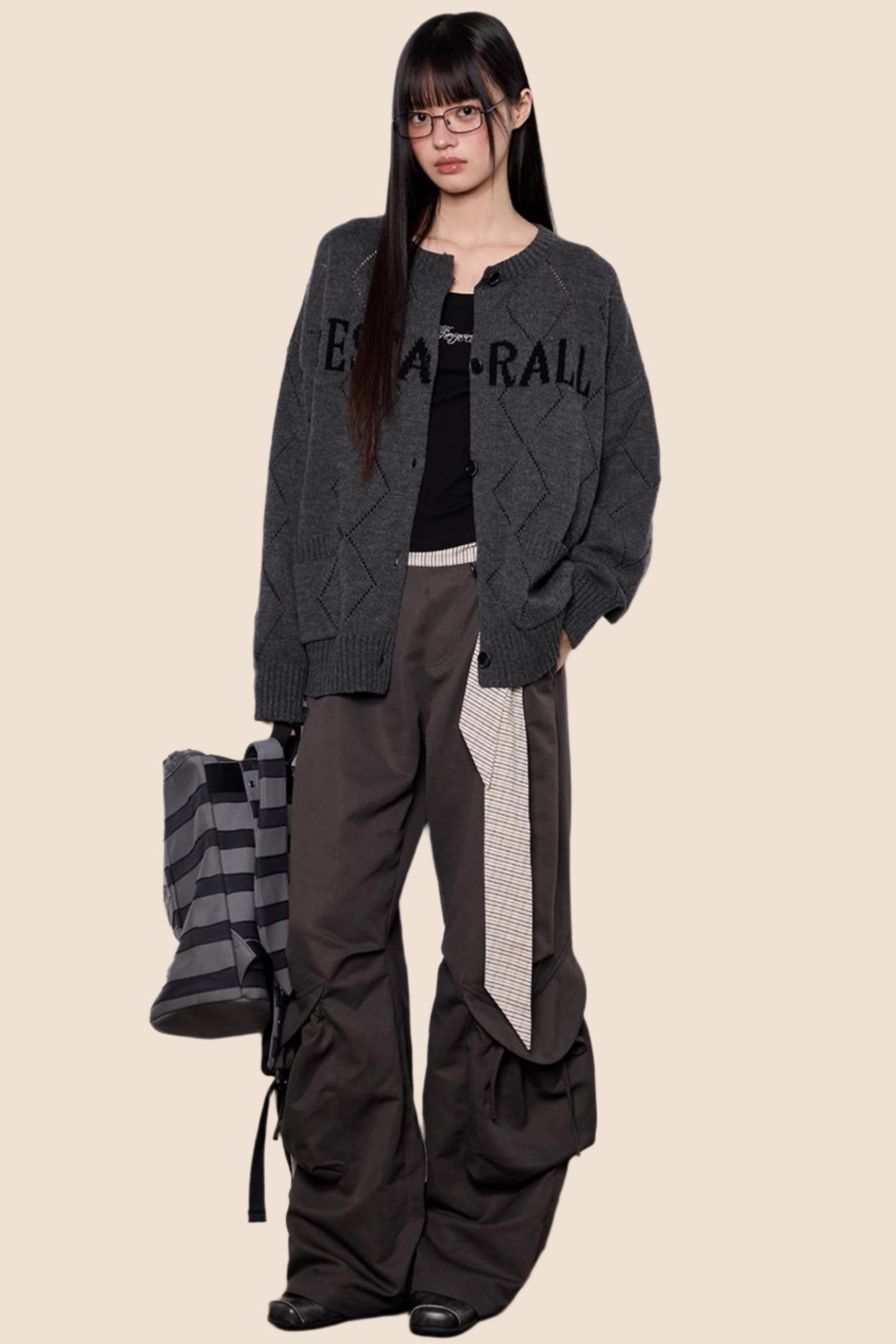 Cut-Out Monogram Casual Knit Cardigan