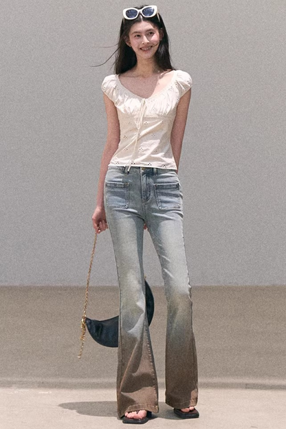 Embroidered Lace Puff Sleeve Top