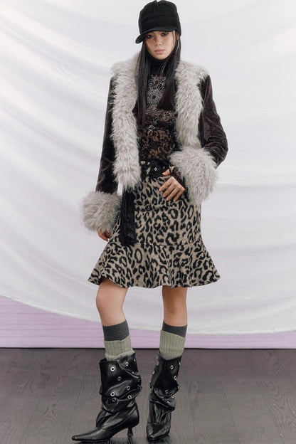 Leopard Wool Patchwork Skirt