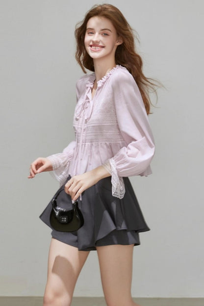 Autumn V-Neck Tencel Shirt