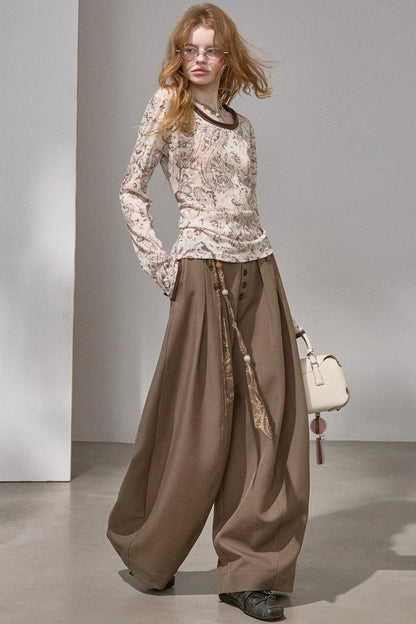 Button Pleated Winter Pants