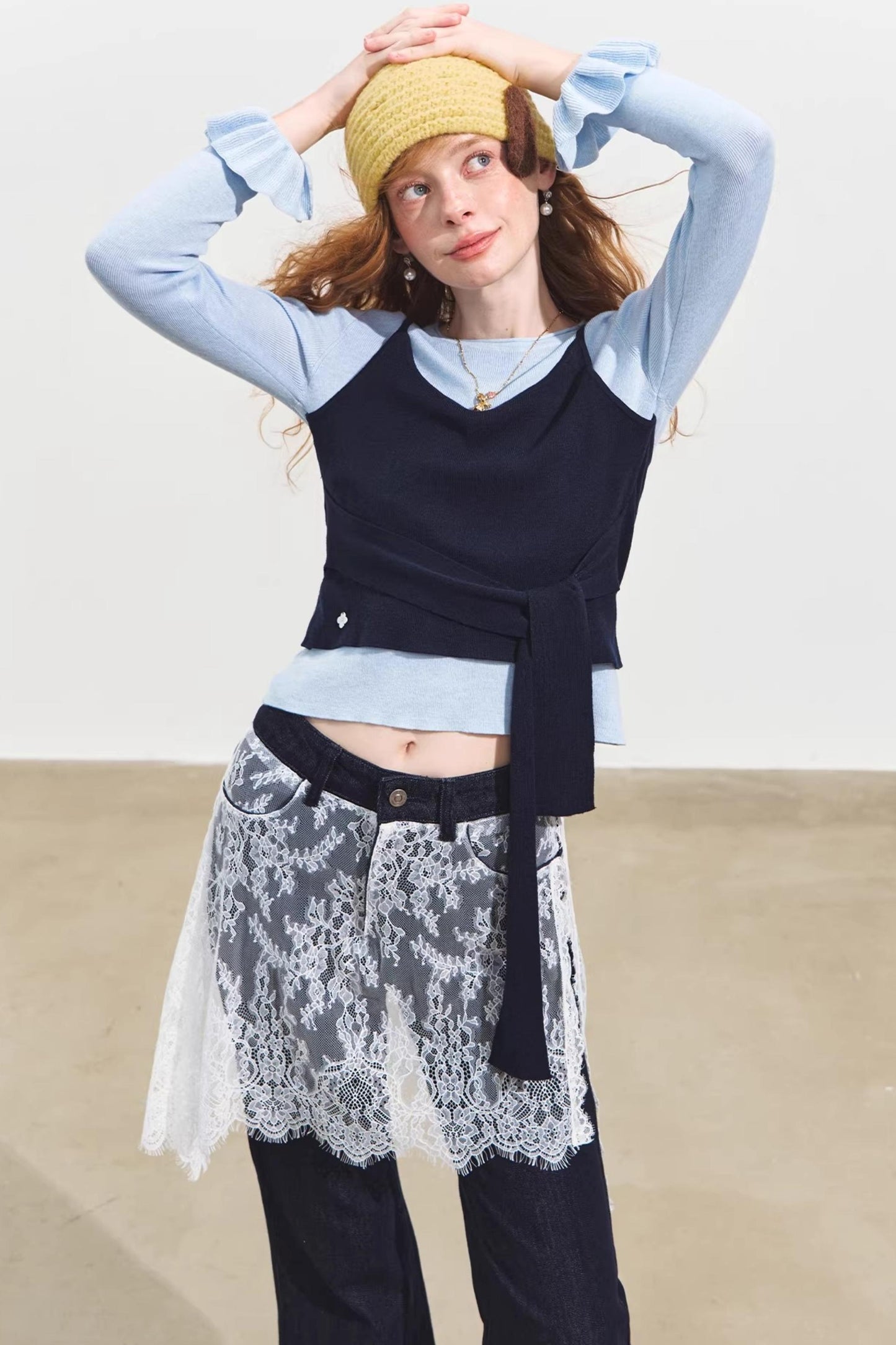 Plaid Collar Sweater Set-Up