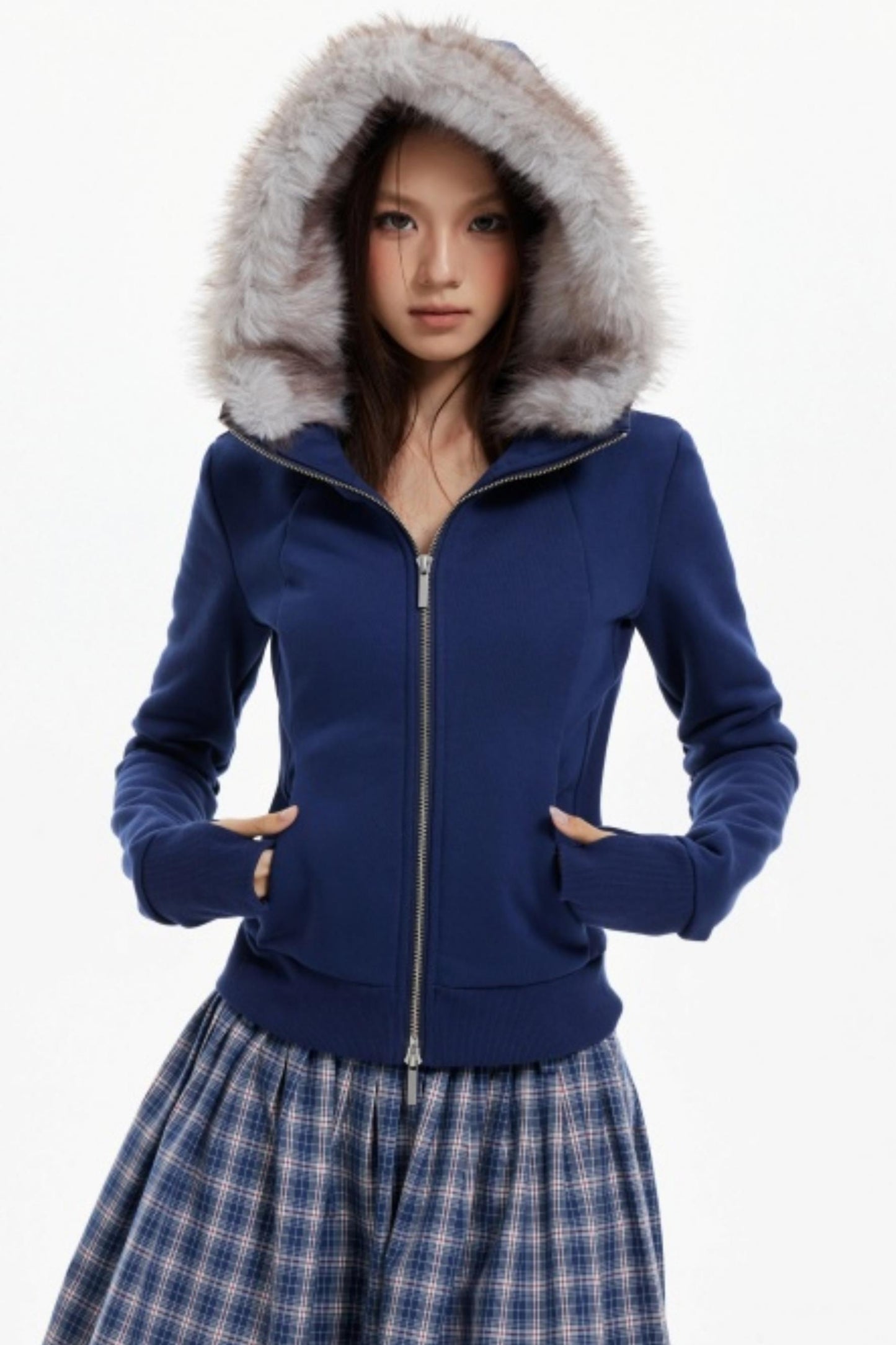 Fur Collar Slim Cotton Hooded Jacket