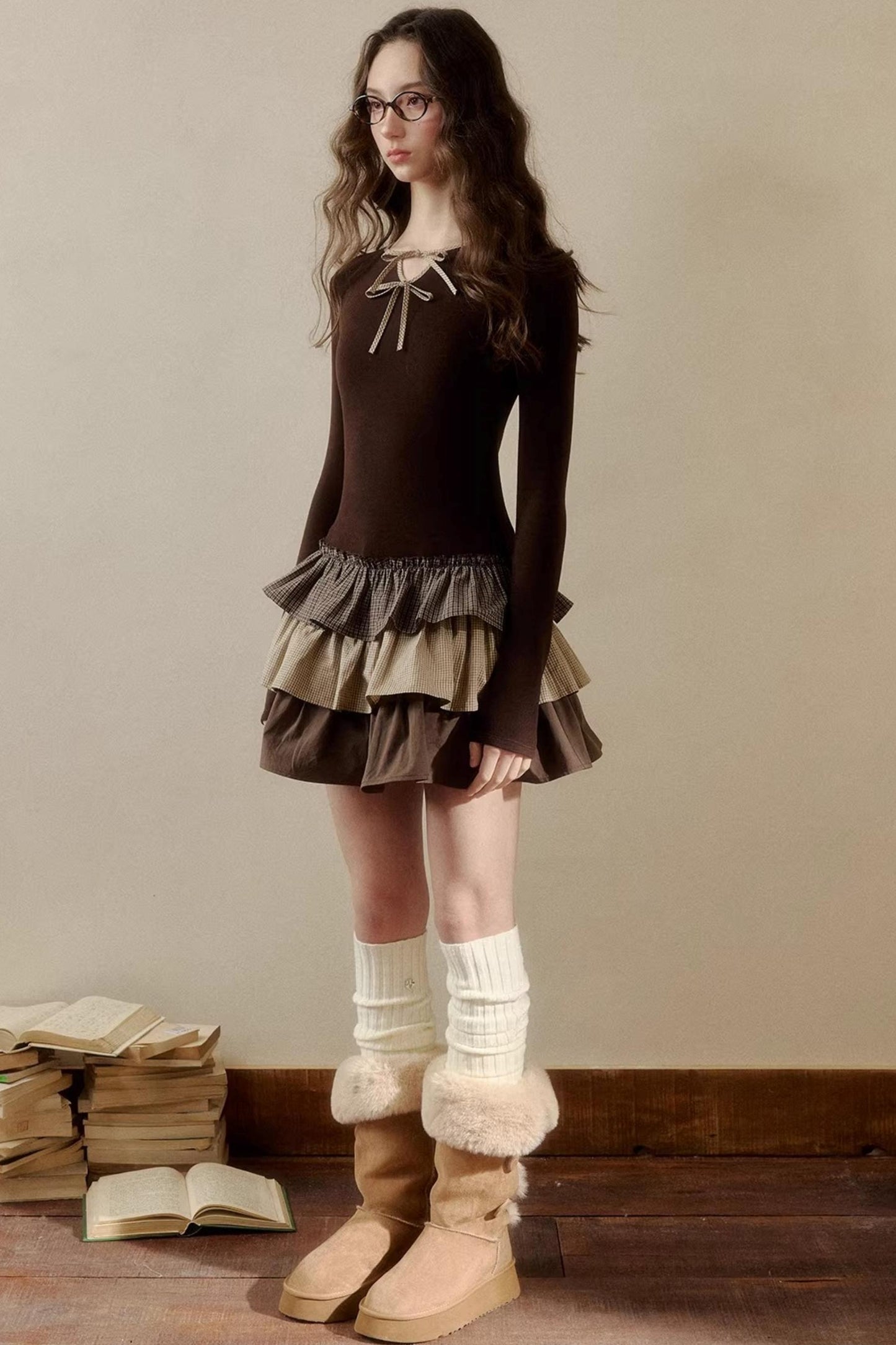 Retro Plaid Knit Tutu Skirt Dress