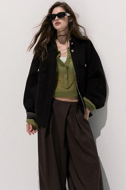 Tencel Wool Pleats Wide-Leg Pants