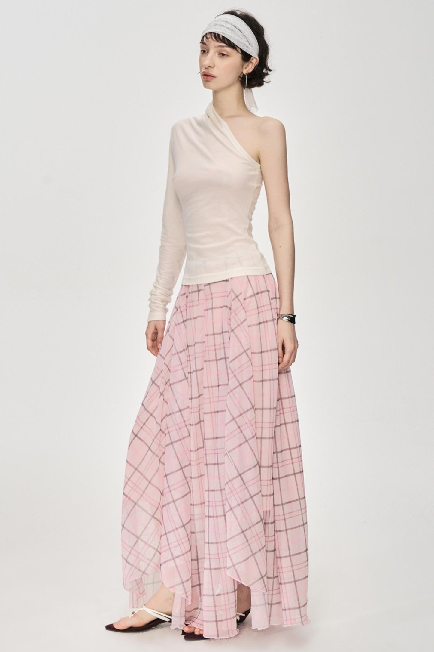 Irregular Pink Plaid Skirt