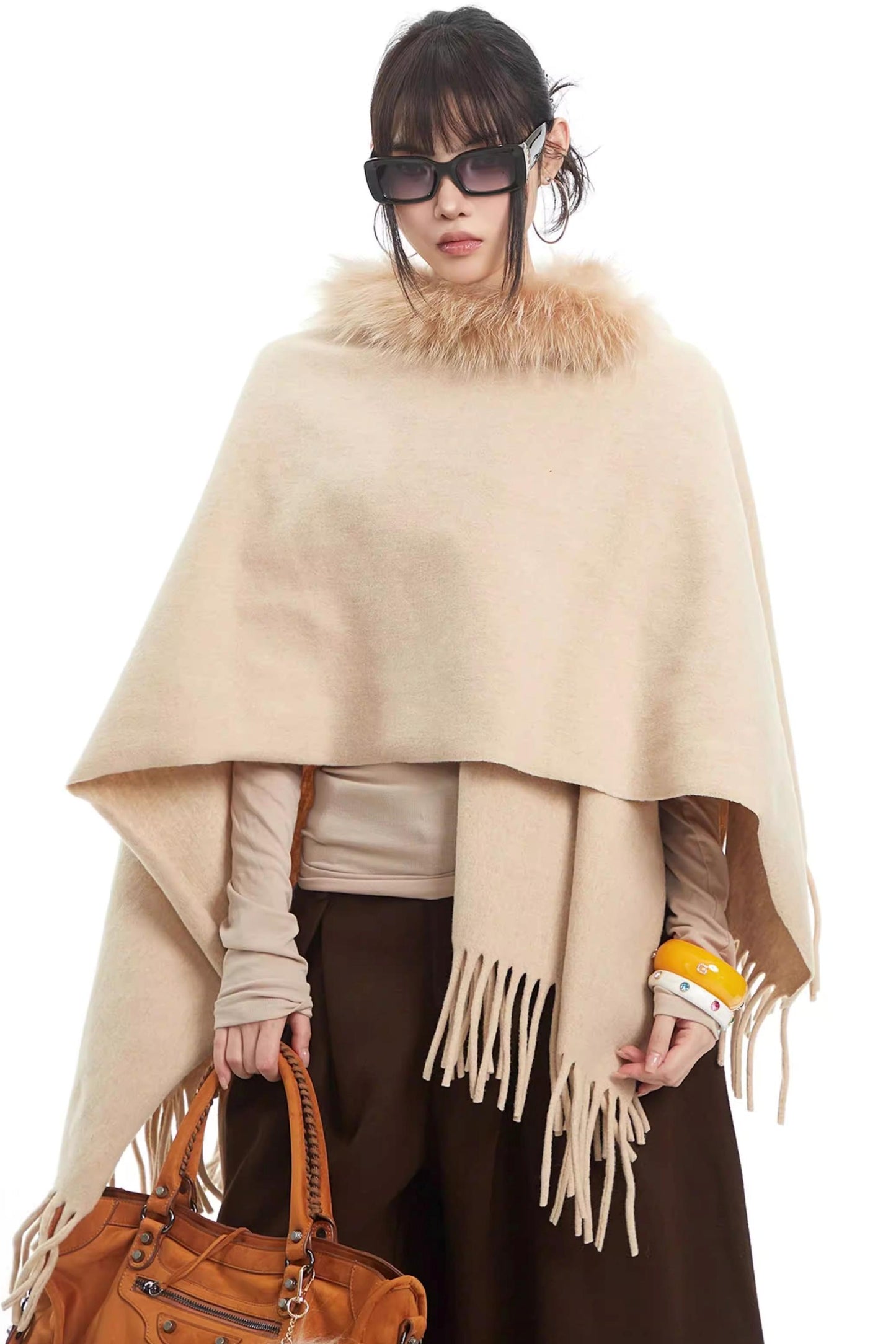 Khaki Fur Collar Knit Vest