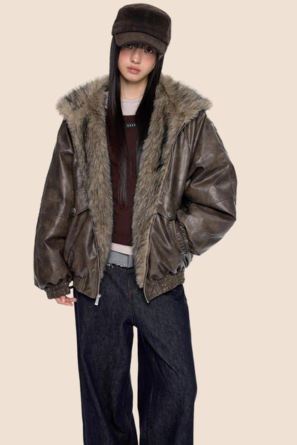 Vintage Fur Hooded Jacket