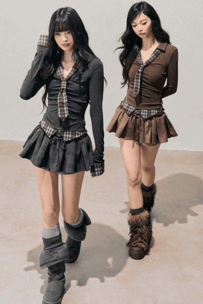 Plaid V-Neck Winter Top