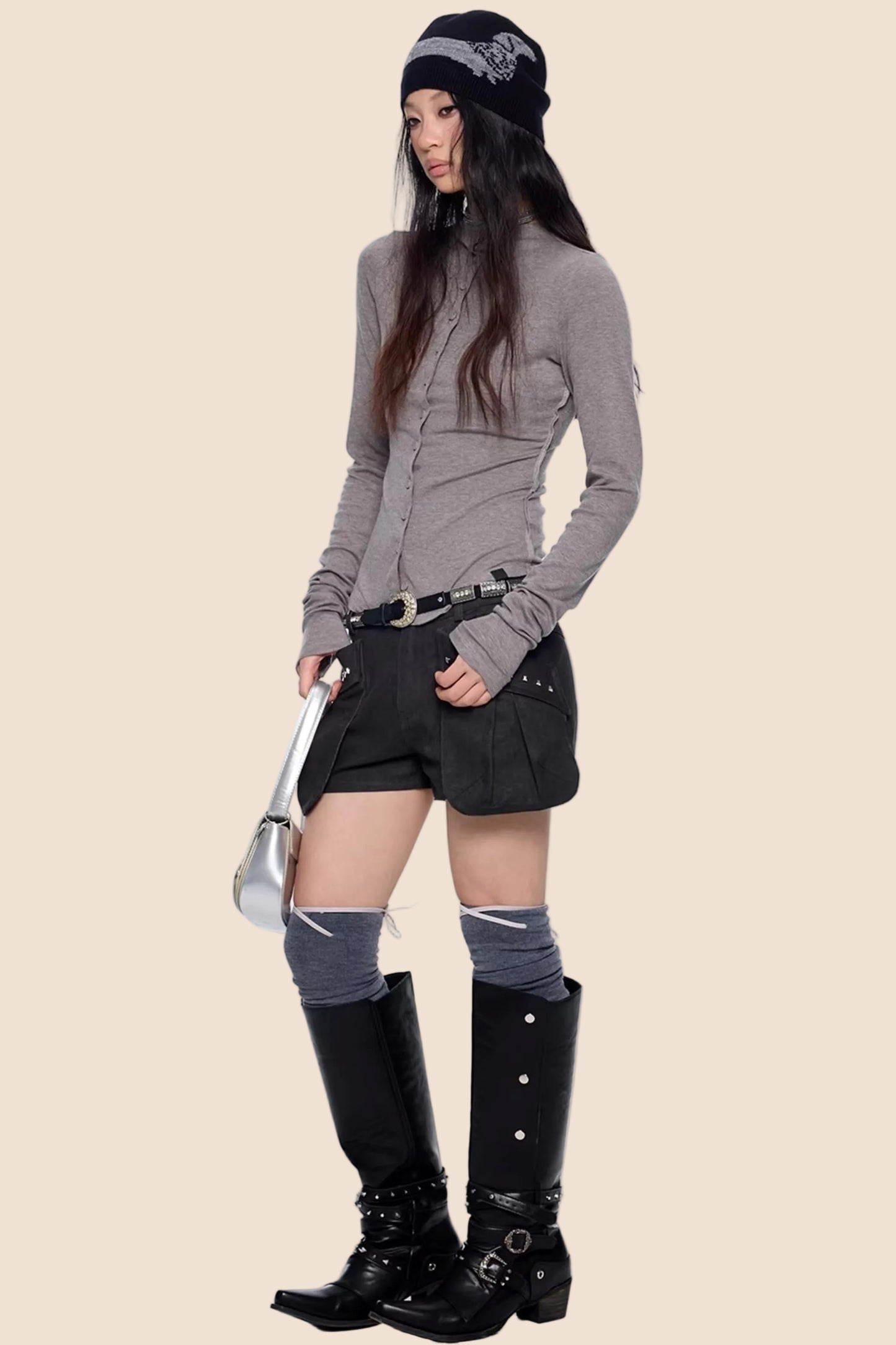 Rivet Pleated A-Line Shorts