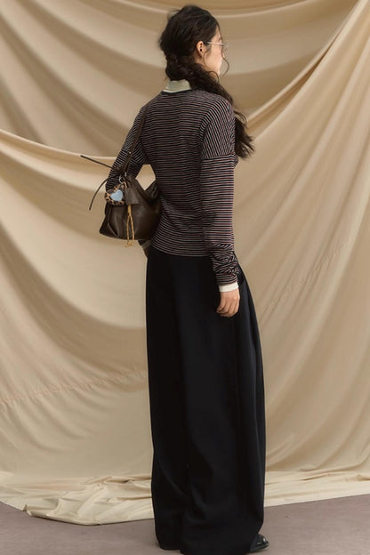 High-Intelligence Striped Long-Sleeved T-Shirt