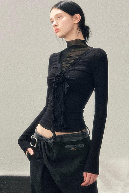 High-Neck Lace Winter Top
