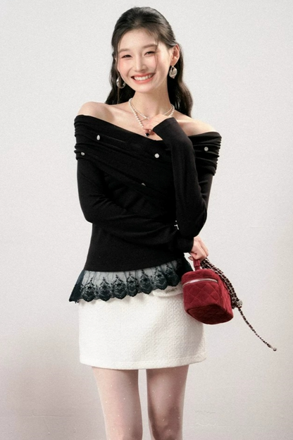 Off-Shoulder Lace Asymmetrical Top