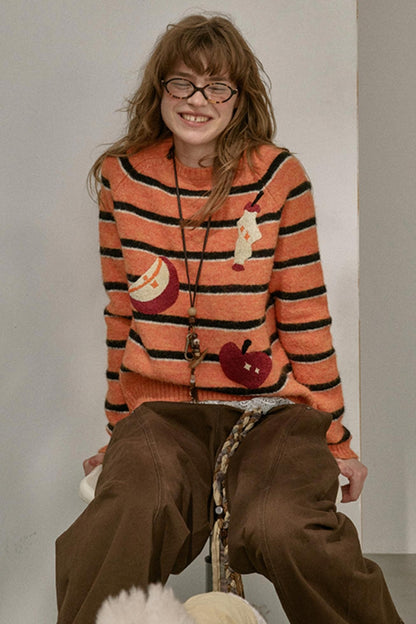 Apple Striped Crew Neck Top