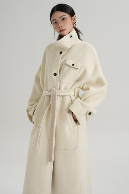 Temperament Design Color-Blocking Woolen Coat