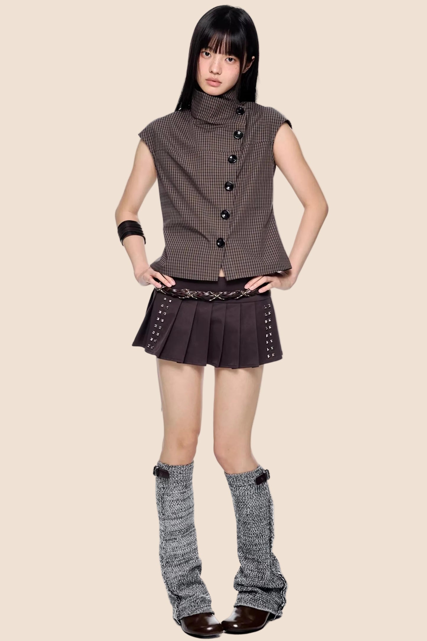 Rivet Pleated Retro Skirt