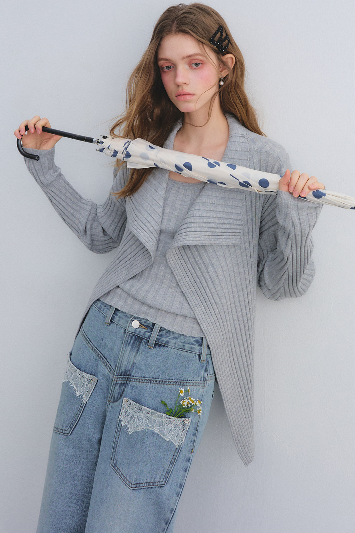 Wool Blend Cardigan Base Top Set