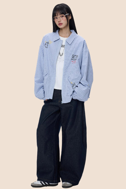 Cartoon Print Plaid Jacket