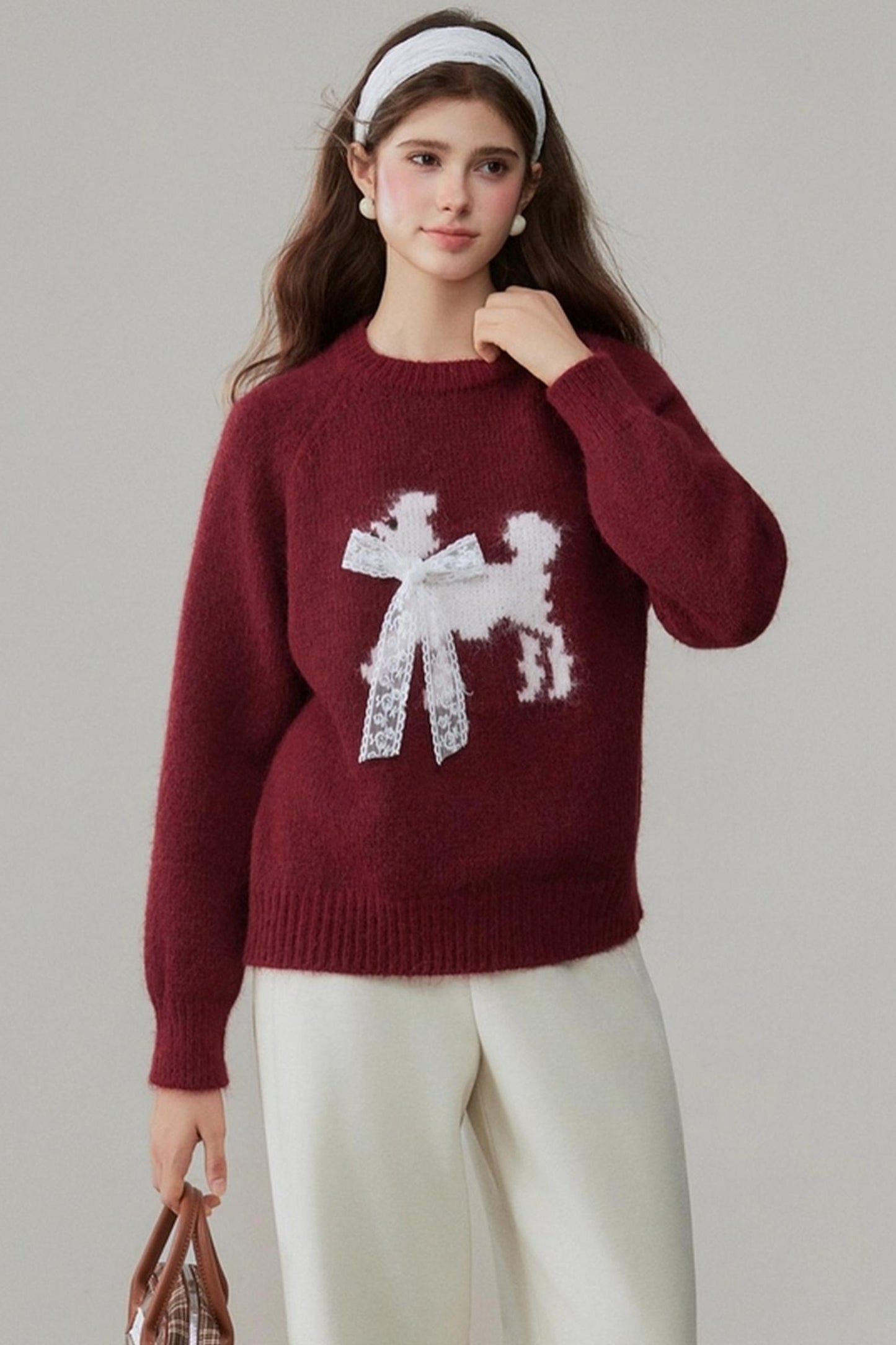 Crew Neck Puppy Design Knitwear