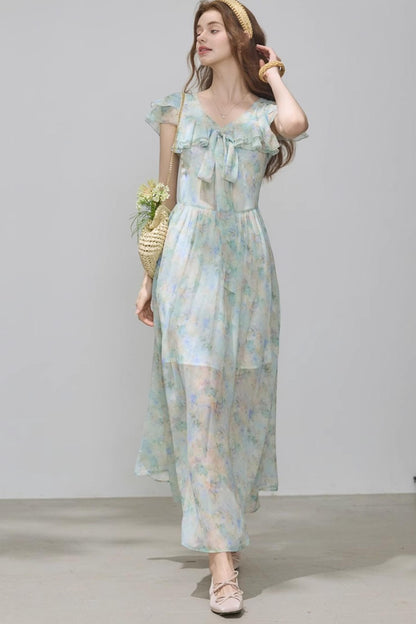 Slim V-Neck Ruffle Dress