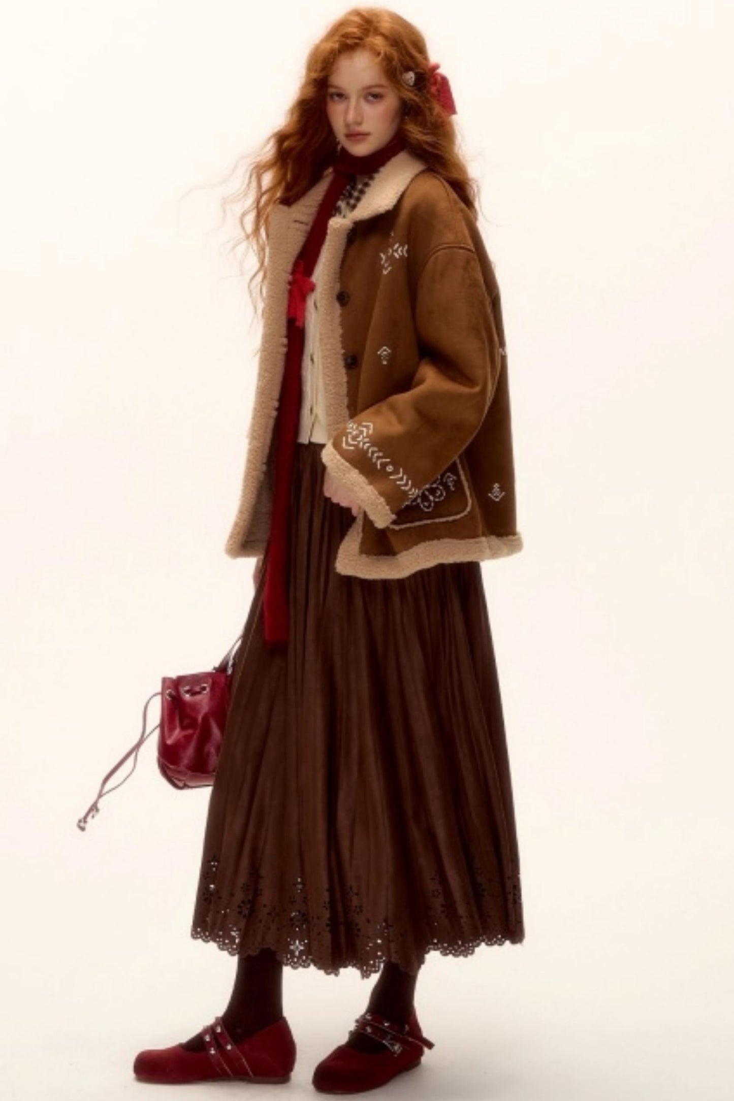 Pleated Suede Lace Skirt