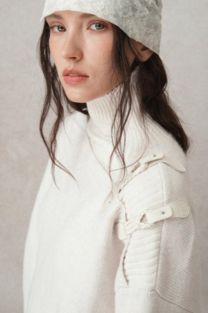 Hand-Woven Leather Loop Sweater