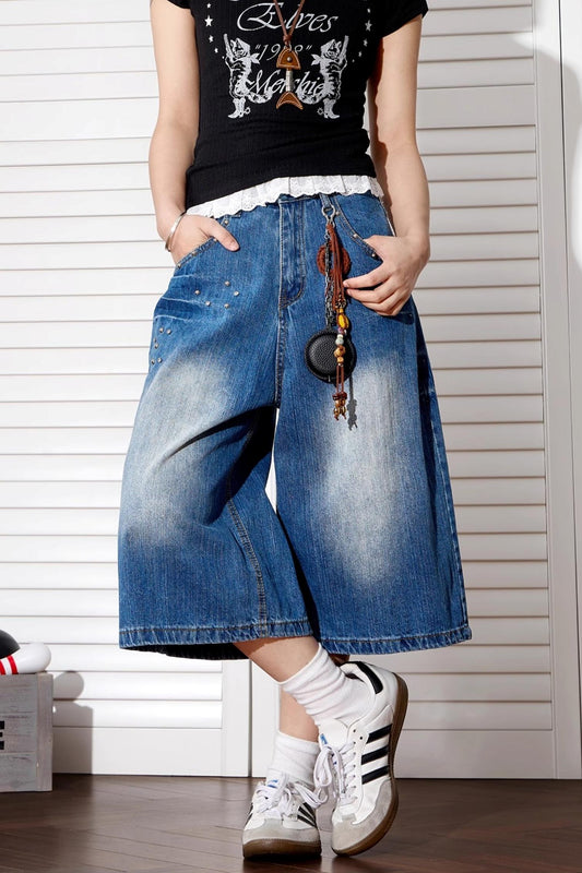 Vintage Wide-Leg Denim Shorts