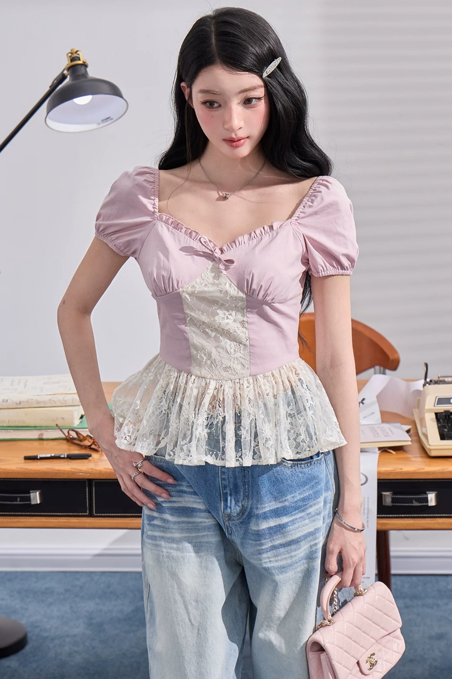 High-Waisted Drapey Denim Pants