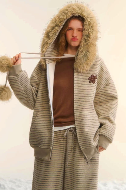 Retro Velvet Striped Jacket Set-Up