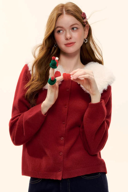 Wool Detachable Fur Collar Cardigan