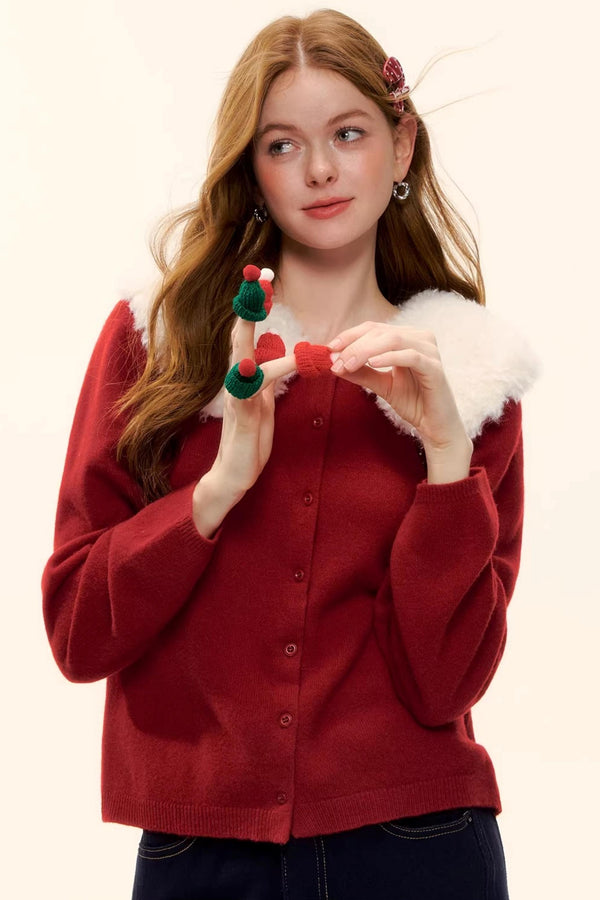 Wool Detachable Fur Collar Cardigan