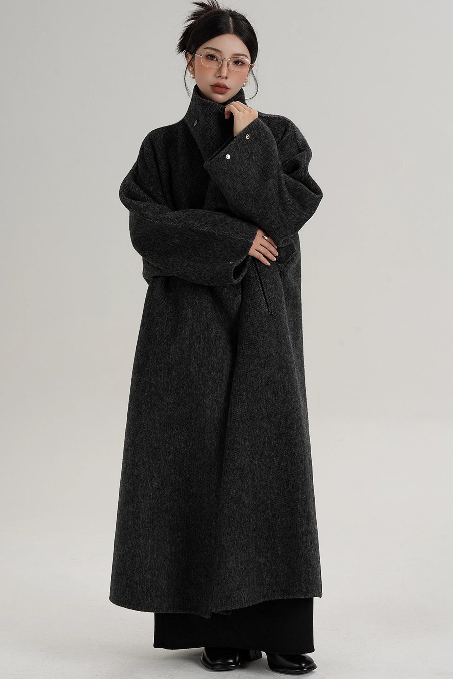 Stand-Up Collar Elongated Wool Coat