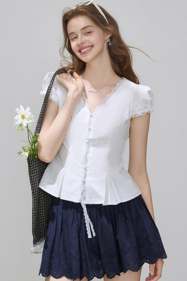 White V-Neck Slimming Shirt